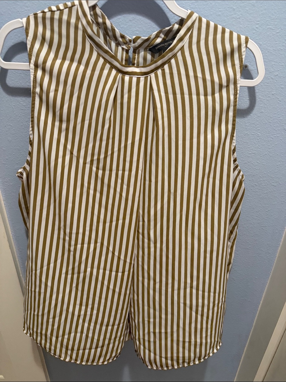Banana Republic Bundle of 2 White & Olive/Black Striped Sleeveless tops